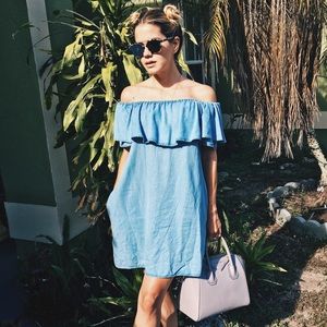 Denim off shoulder dress